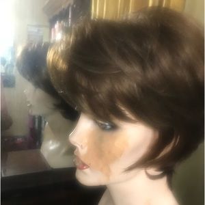 a Short Brown shaggy neckline wig made of soft silky synthetic fiber, New